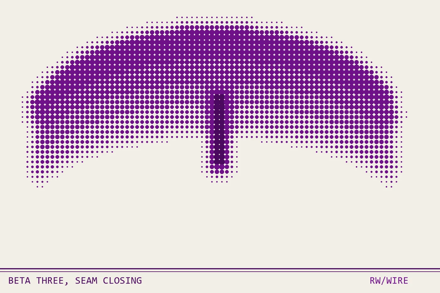 Halftone composition of two dot arcs converging toward a seam